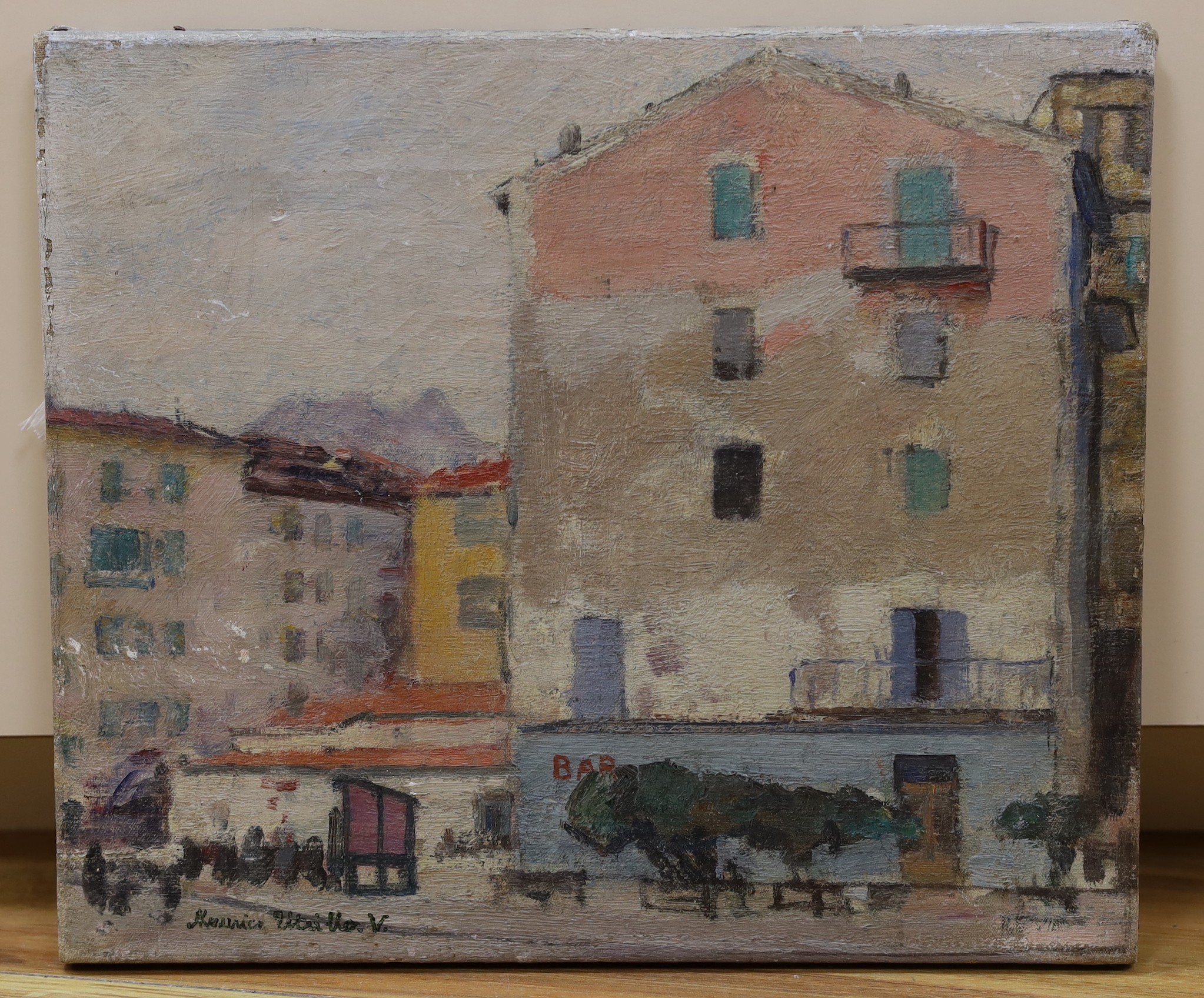 After Maurice Utrillo, oil on canvas, Street scene, bears signature, 30 x 36cm, unframed